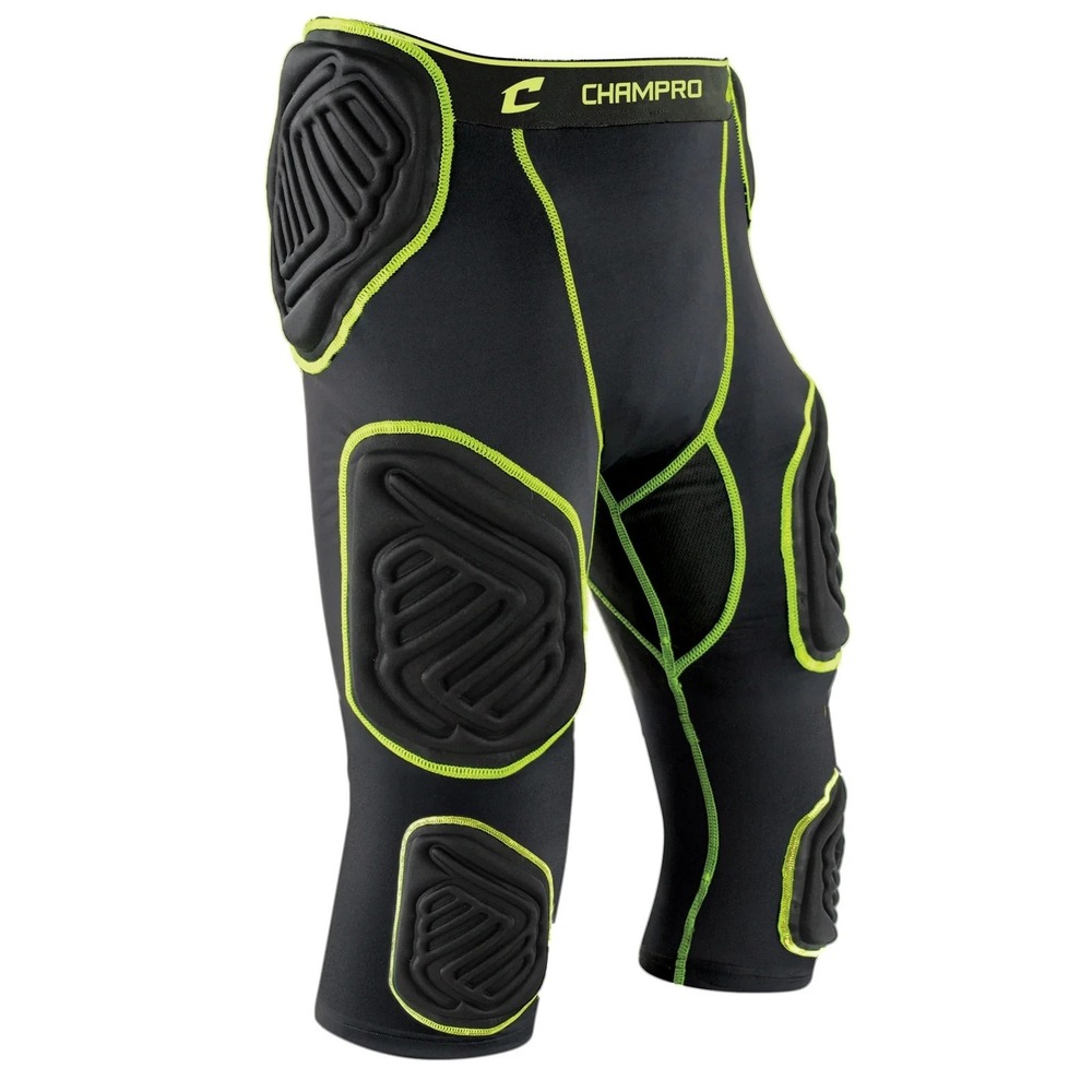 Champro Mens Bull Rush 7 Pad Integrated Football Girdle With Pads Black Neon XL